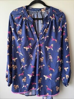 Simply Southern all things Dogs with sweaters blouse tunic oversized v neck S